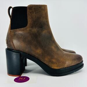 Sorel Women's Blake Burro Brown Leather Heeled Chelsea Boots NL3303-282 Size 10
